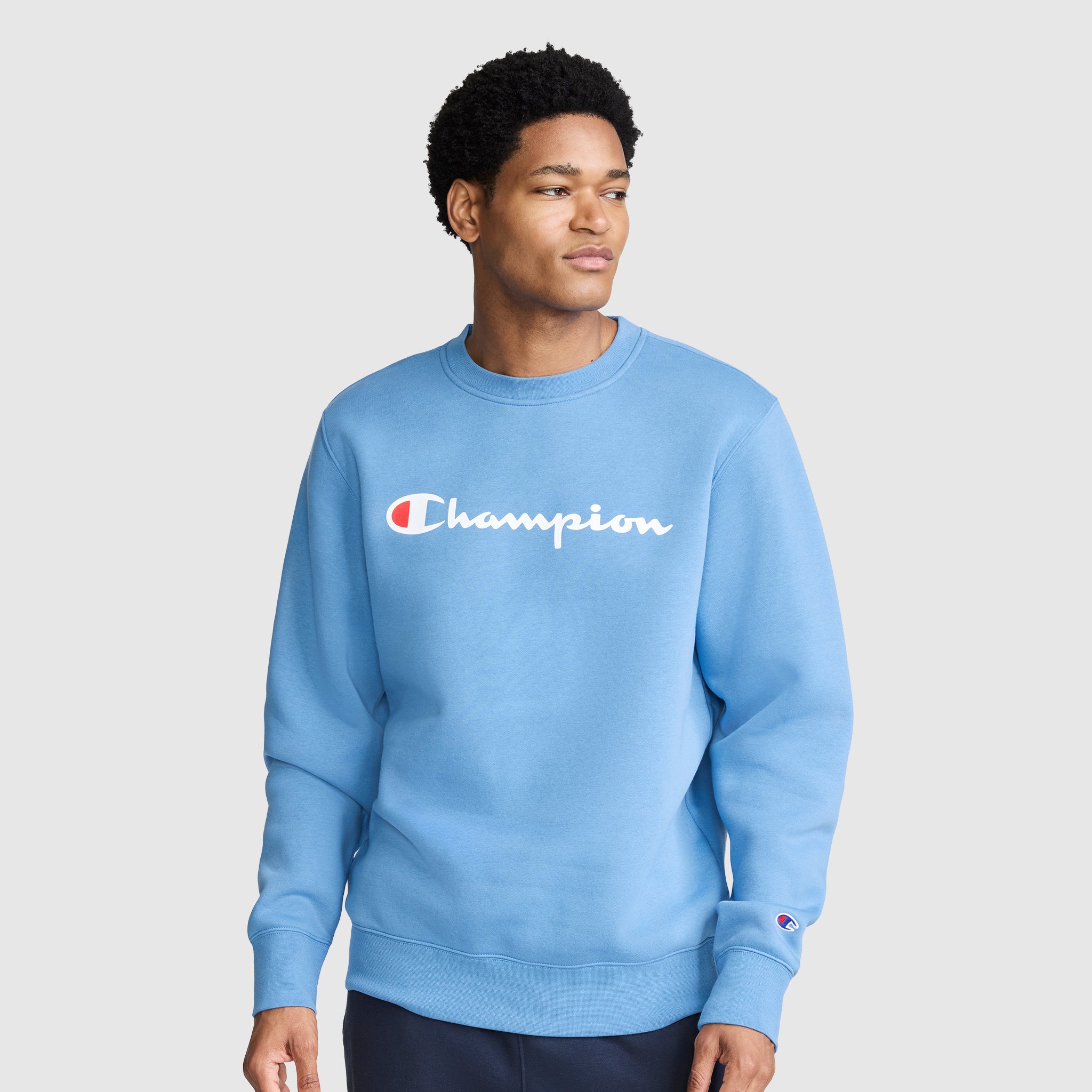Powerblend Crewneck Sweatshirt. Classic Script Logo